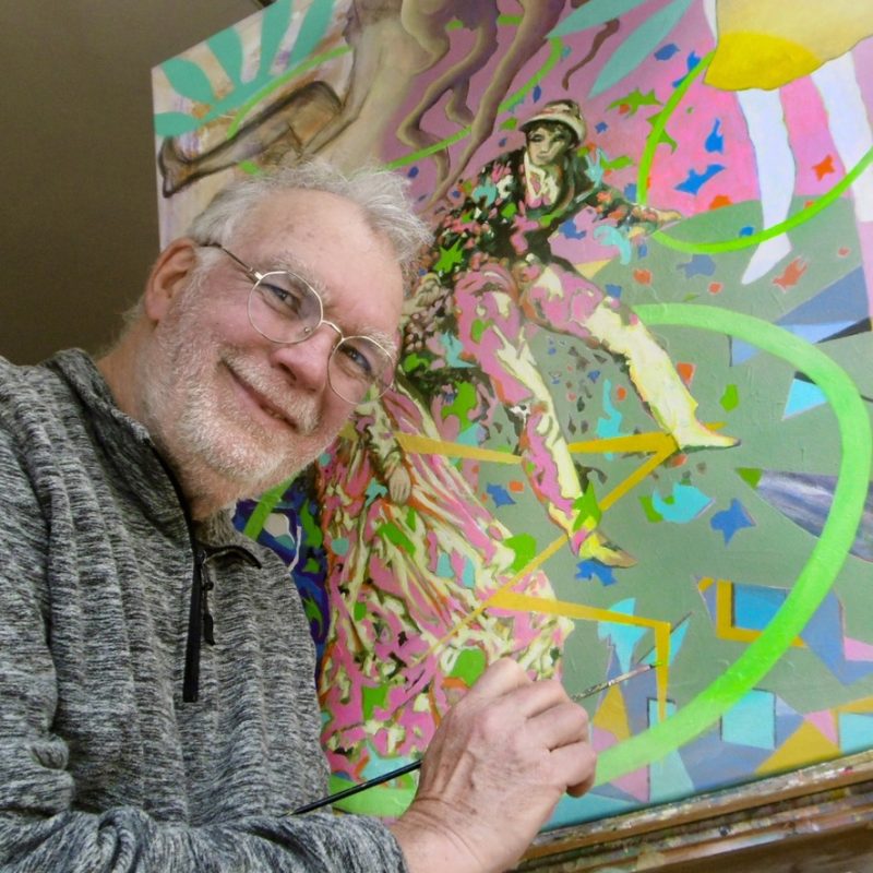 Pierre GRAU, artiste peintre dans son atelier de peinture