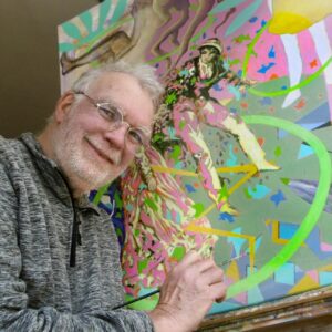 Pierre GRAU, artiste peintre dans son atelier de peinture