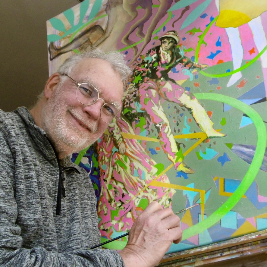 Pierre GRAU, artiste peintre dans son atelier de peinture